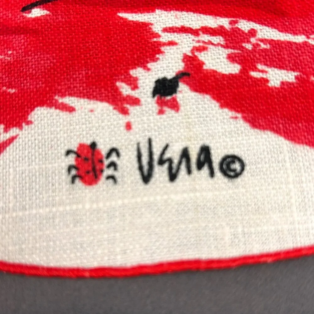 Vintage Vera Neumann Large Red Flower Linen Round Placemat Set of 4